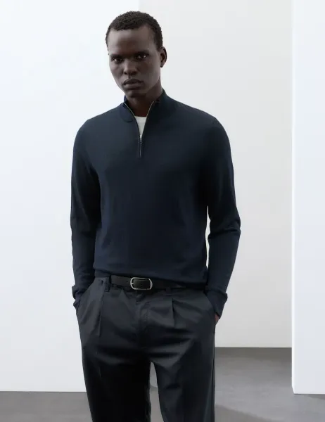 Autograph Pure Extra Fine Merino Wool Half Zip Jumper Dark Navy