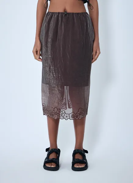 Embroidered Sheer Overlay Skirt