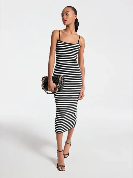 Striped Stretch Viscose Blend Midi Dress