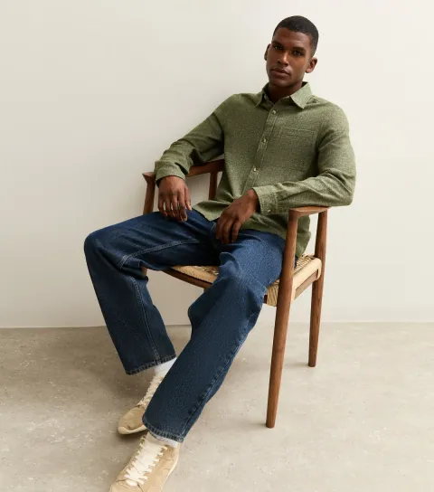 Men's Green Regular Fit Long Sleeve Marl Shirt