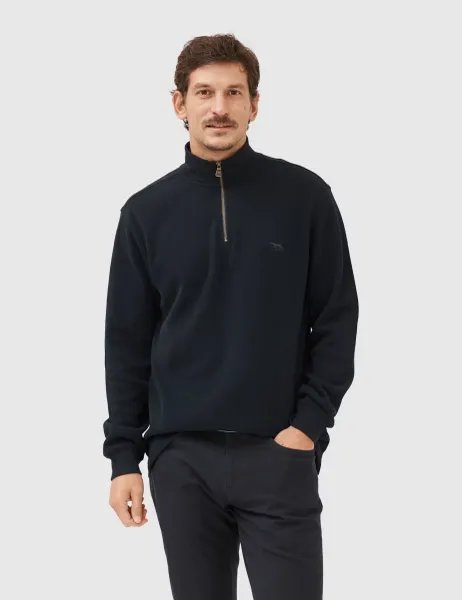 Rodd & Gunn Alton Ave Pure Cotton Half Zip Sweatshirt Dark Indigo