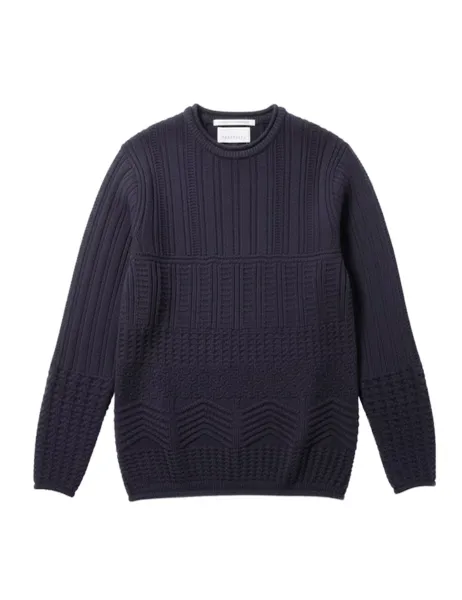 Peregrine Pure Merino Wool Textured Crew Neck Jumper Navy