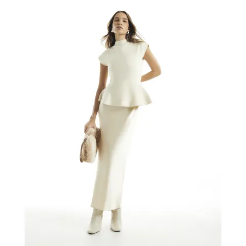 River Island Hybrid Satin Knit Peplum Maxi Dress