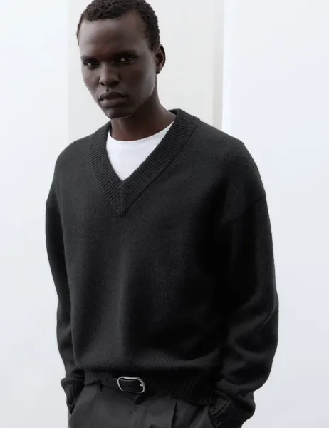 Autograph Wool Blend V-Neck Jumper Black