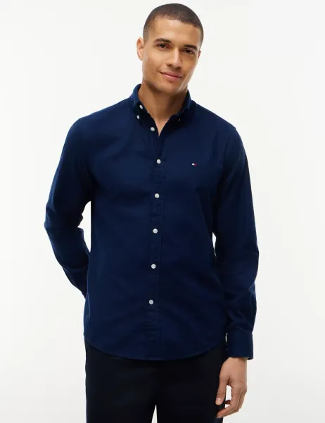 Tommy Hilfiger Regular Fit Cotton Rich Flannel Shirt Dark Navy