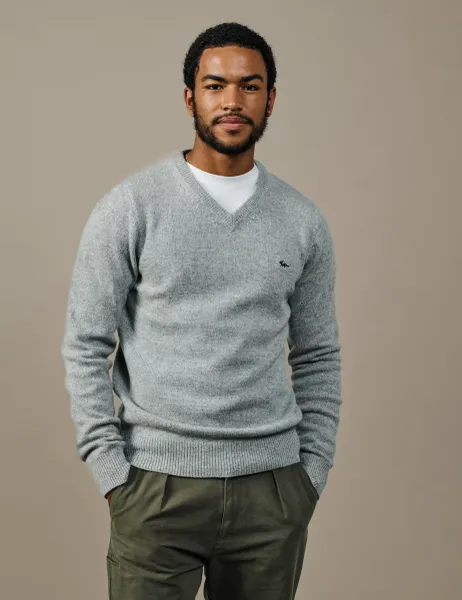 Aubin Lambswool Rich V Neck Jumper Grey Marl