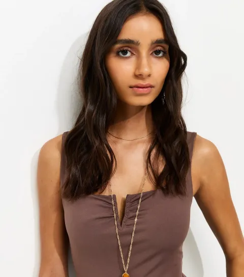 Women's Dark Brown Jersey Notch Neck Tank Bodysuit