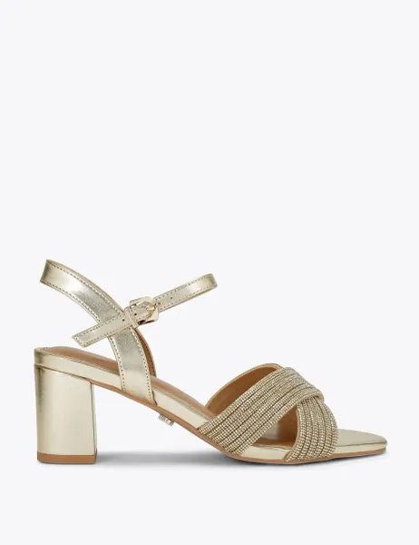 Carvela Wide Fit Metallic Sparkle Block Heel Sandals Gold