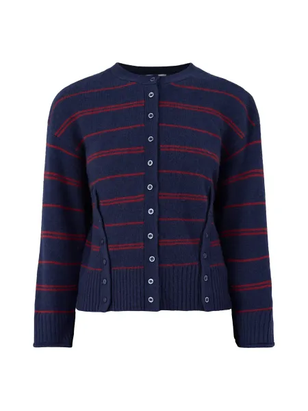 Damson Madder Franny Merino Wool Cardigan – Navy Stripe
