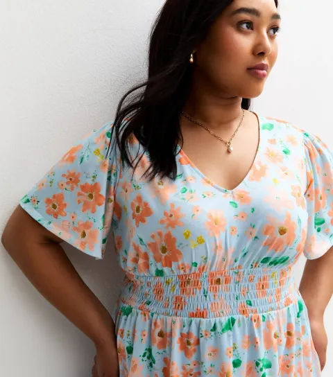 Women's Plus Size Light Blue Floral Print Top Curves