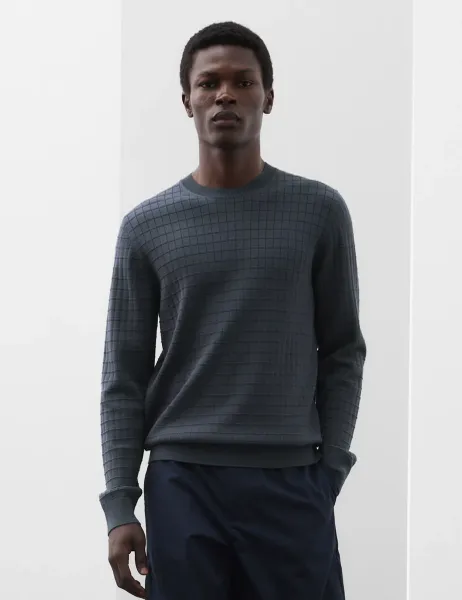 Autograph Performance Checked Textured Knitted Jumper Nightshade
