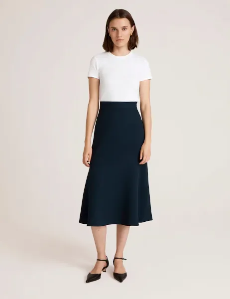 Finery London Crepe Midi Slip Skirt Navy
