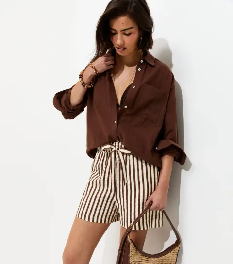 New Look Women's Brown Striped Seersucker Shorts