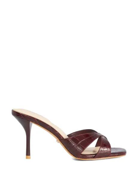 Dune London Leather Ankle Strap Stiletto Heel Mules Burgundy