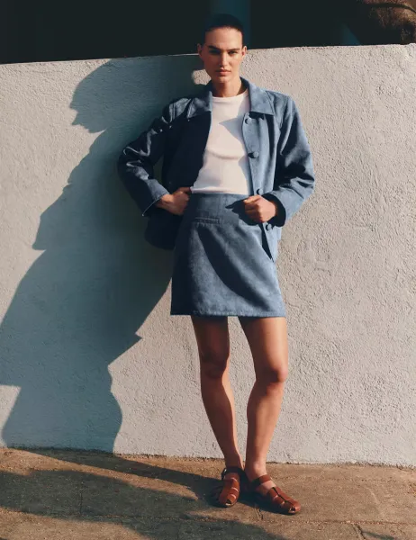 Marks & Spencer Suedette Mini A-Line Skirt Grey Blue