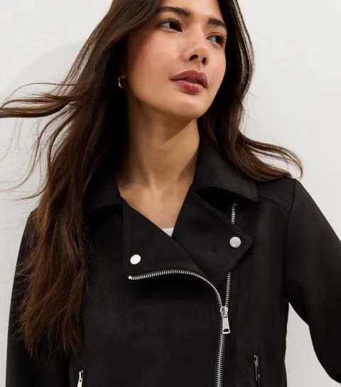 New Look Women's Black Faux Suede Biker Jacket