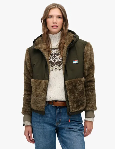 Superdry & Co Hooded Zip Up High Neck Jacket Brown Mix