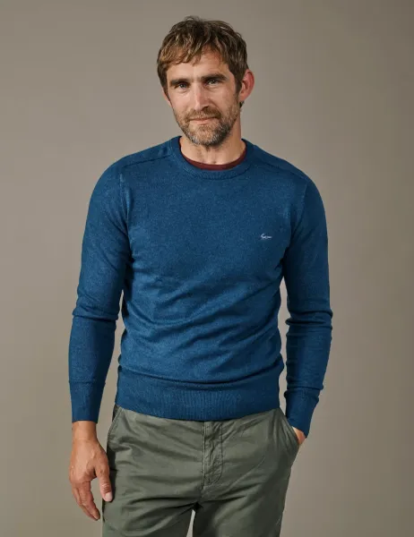 Aubin Cotton Rich Crew Neck Jumper with Cashmere Navy