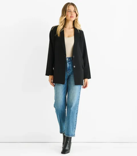 Women's Black Single Breasted Longline Blazer
