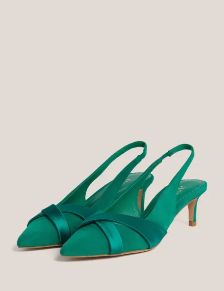 Hobbs Suede Kitten Heel Slingback Shoes Green