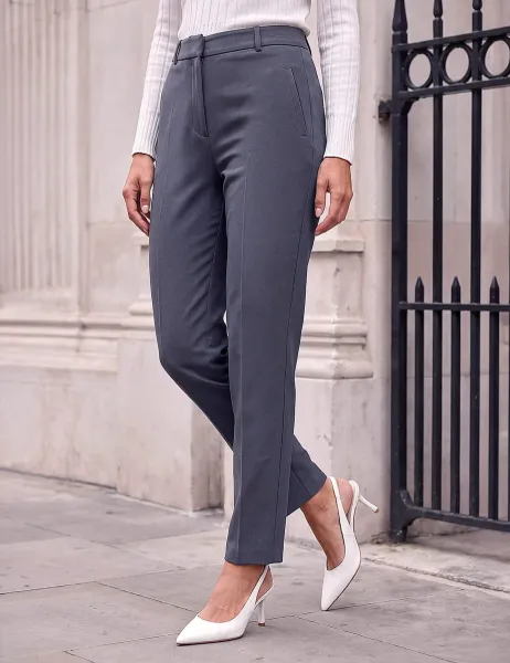 Roman Straight Leg Tapered Trousers with Stretch Dark Grey