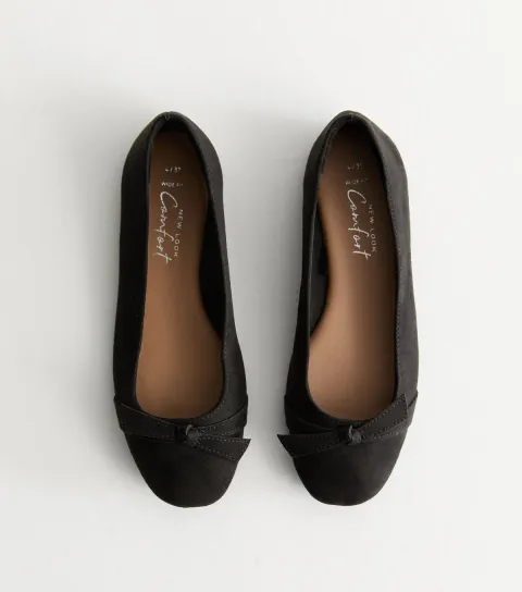 Women's Wide Fit Black Bow Detail Ballet Pumps