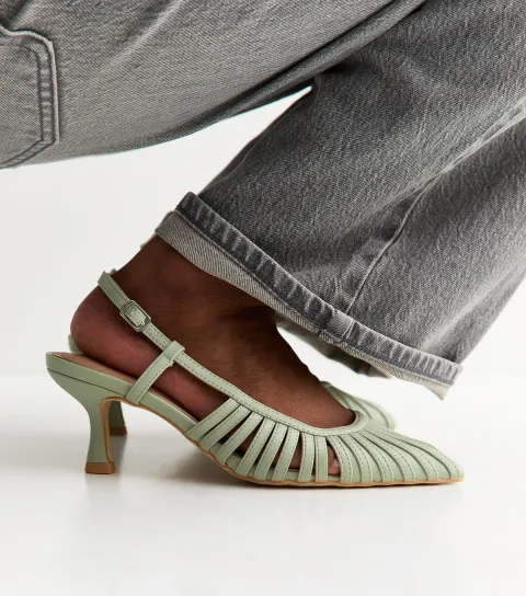 New Look Women's Wide Fit Light Green Strap Detail Slingback Court Shoes