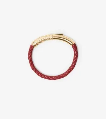 Leather Check Bracelet in Gold/rust red