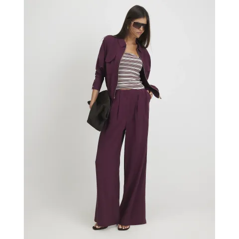 River Island Burgundy Pleat Wide Leg Trousers