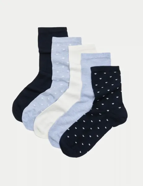 Marks & Spencer 5pk Supersoft Ankle High Socks Blue Mix