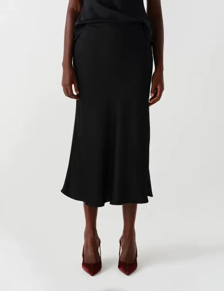 Ghost Satin Crepe Midi Slip Skirt Black