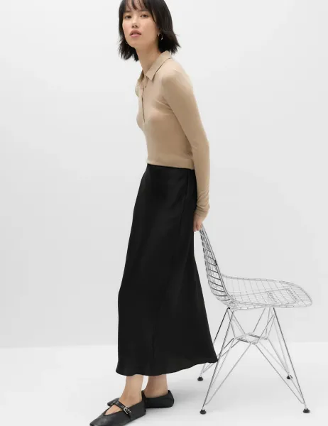 Marks & Spencer Satin Midi Slip Skirt Black