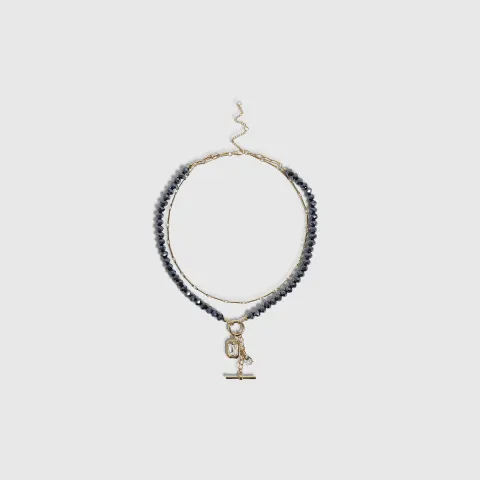 River Island Gold Midnight Beaded T Bar Necklace