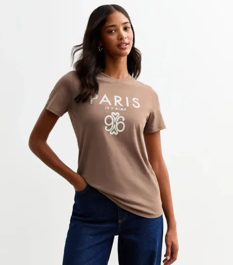 New Look Women's Light Brown Paris Print Girlfriend T-Shirt