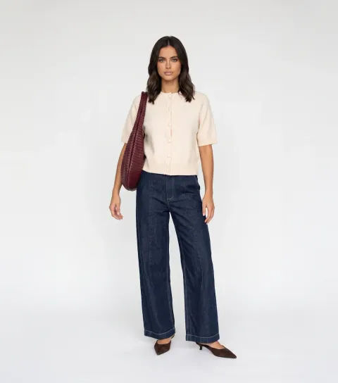 Urban Bliss Women's Cream Short Sleeve Knitted Cardigan
