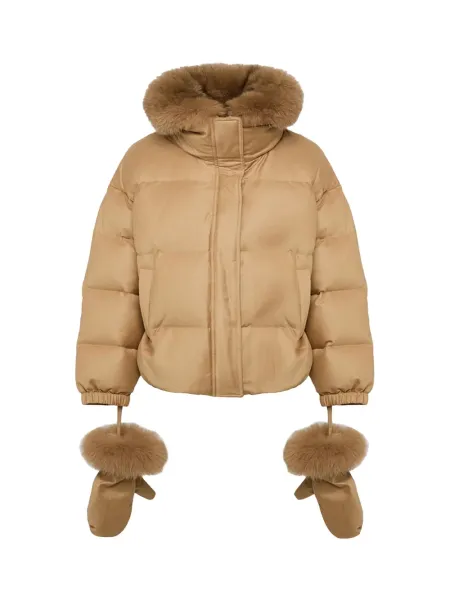 Short Loro Piana fabric down jacket Macadamia