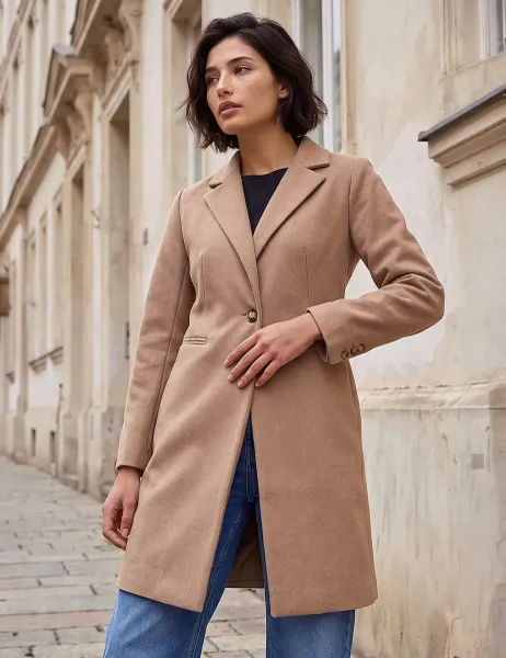 Roman Petite Single Breasted Revere Collar Tailored Coat Stone