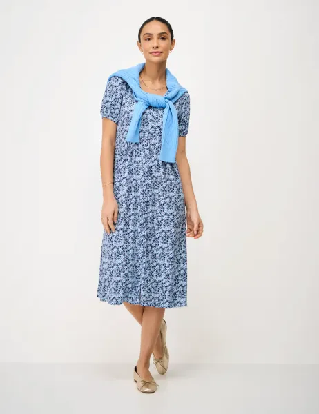 Crew Clothing Jersey Floral Midi Tea Dress Air Force Blue