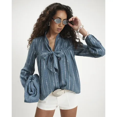 River Island Glitter Stripe Tie Blouse