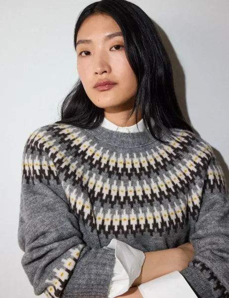 Whistles Wool Blend Fair Isle Jumper Grey Mix