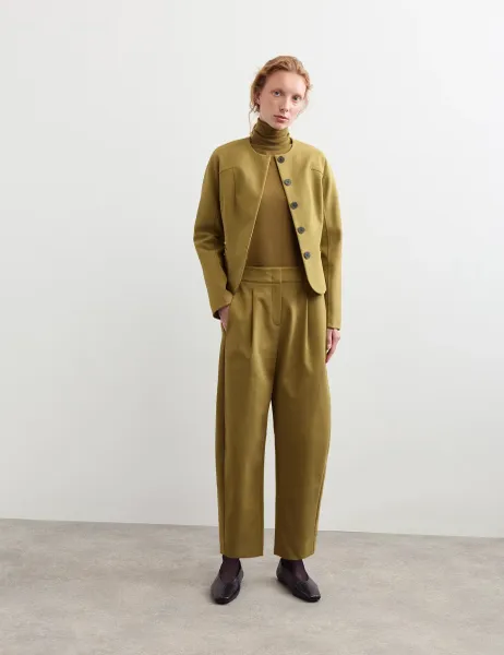 Jaeger Cotton Rich Collarless Tailored Jacket Green
