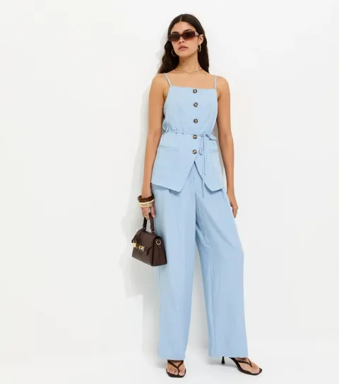 New Look Women's Light Blue Tailored Wide Leg Trousers