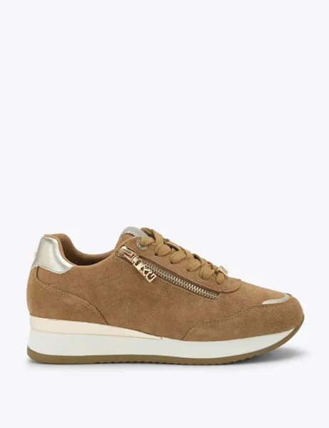 Kurt Geiger Suede Side Zip Trainers Beige