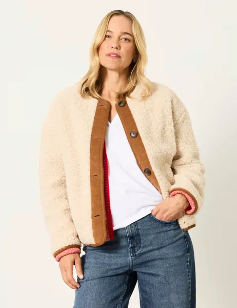 FatFace Borg Collarless Jacket Ivory Mix