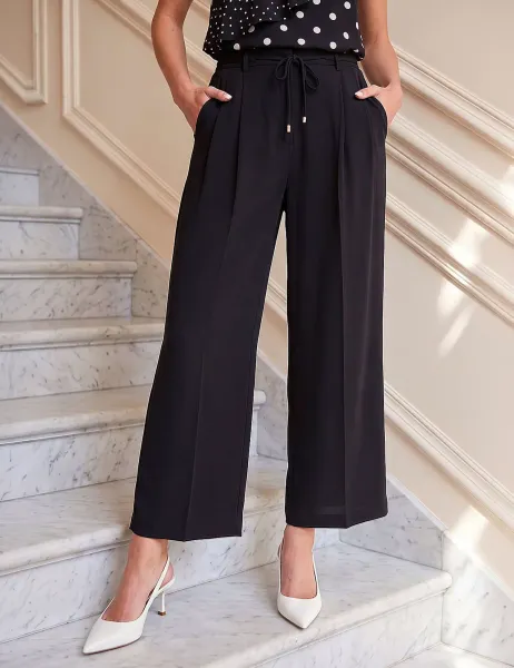 Roman Woven Skinny Tie Wide Leg Trousers Black Mix