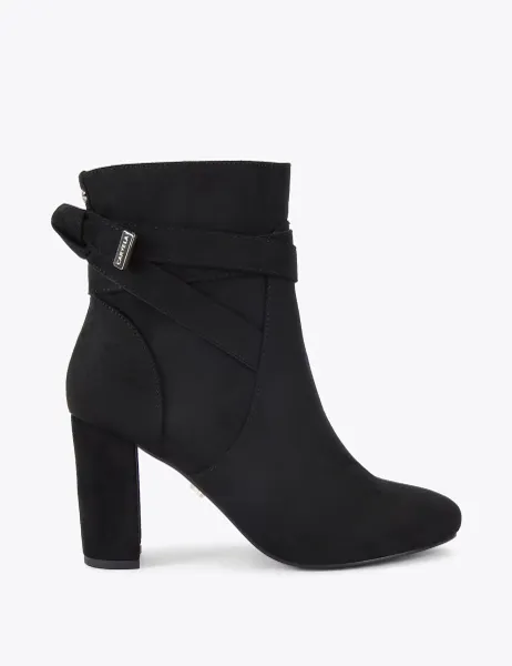Carvela Wide Fit Bow Strap Block Heel Ankle Boots Black