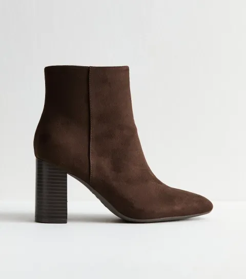 Women's Brown Faux Suede Block Heel Ankle Boots Vegan