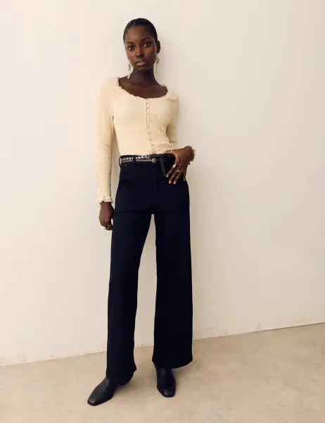 Per Una High Waisted Wide Leg Jeans with Lyocell Black Denim
