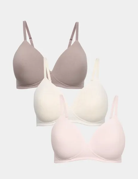 Marks & Spencer 3pk Non Wired Full Cup T-Shirt Bras A-E Oatmeal Mix