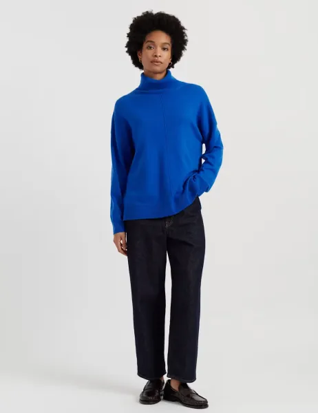 Chinti & Parker Wool Rich with Cashmere Roll Neck Relaxed Jumper Cobalt